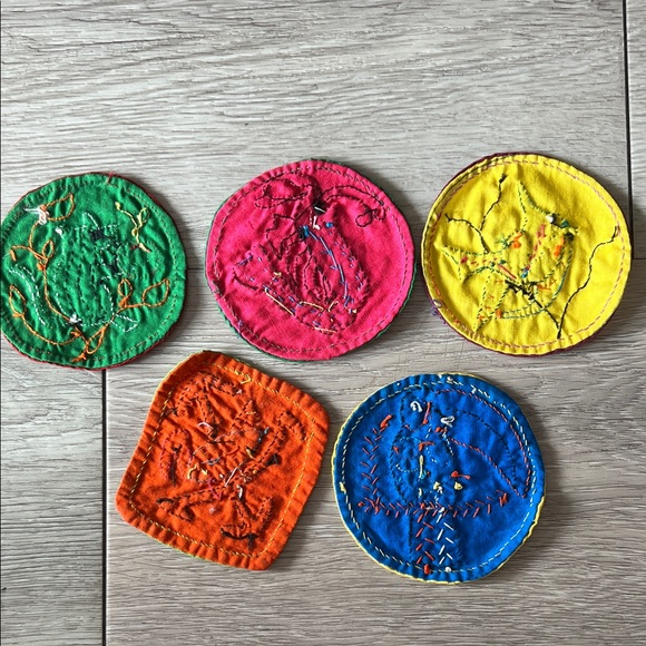 NWOT 90s Hand-Crafted MOLA Colorful Embroidered Design Coasters Patches - Picture 8 of 10